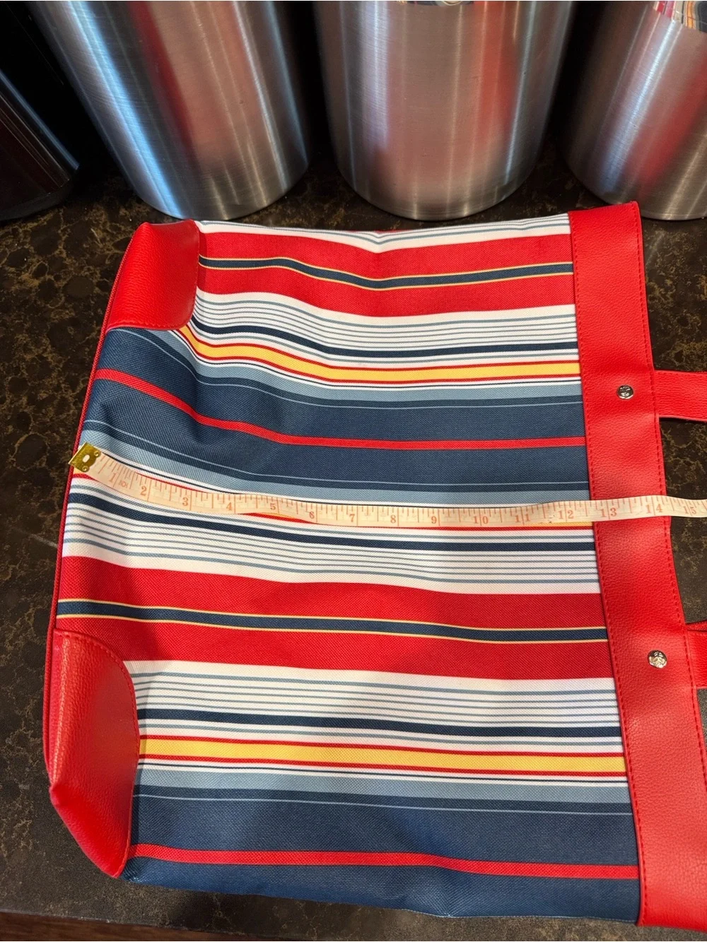 Lancôme Red Striped Tote Bag with Matching Pouch - Women's Beach & Everyday Tote